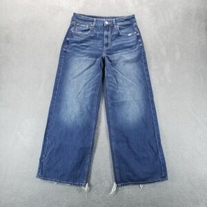 American Eagle Jeans Womens 2 Blue Super High Rise Baggy Wide‎ Leg Ankle